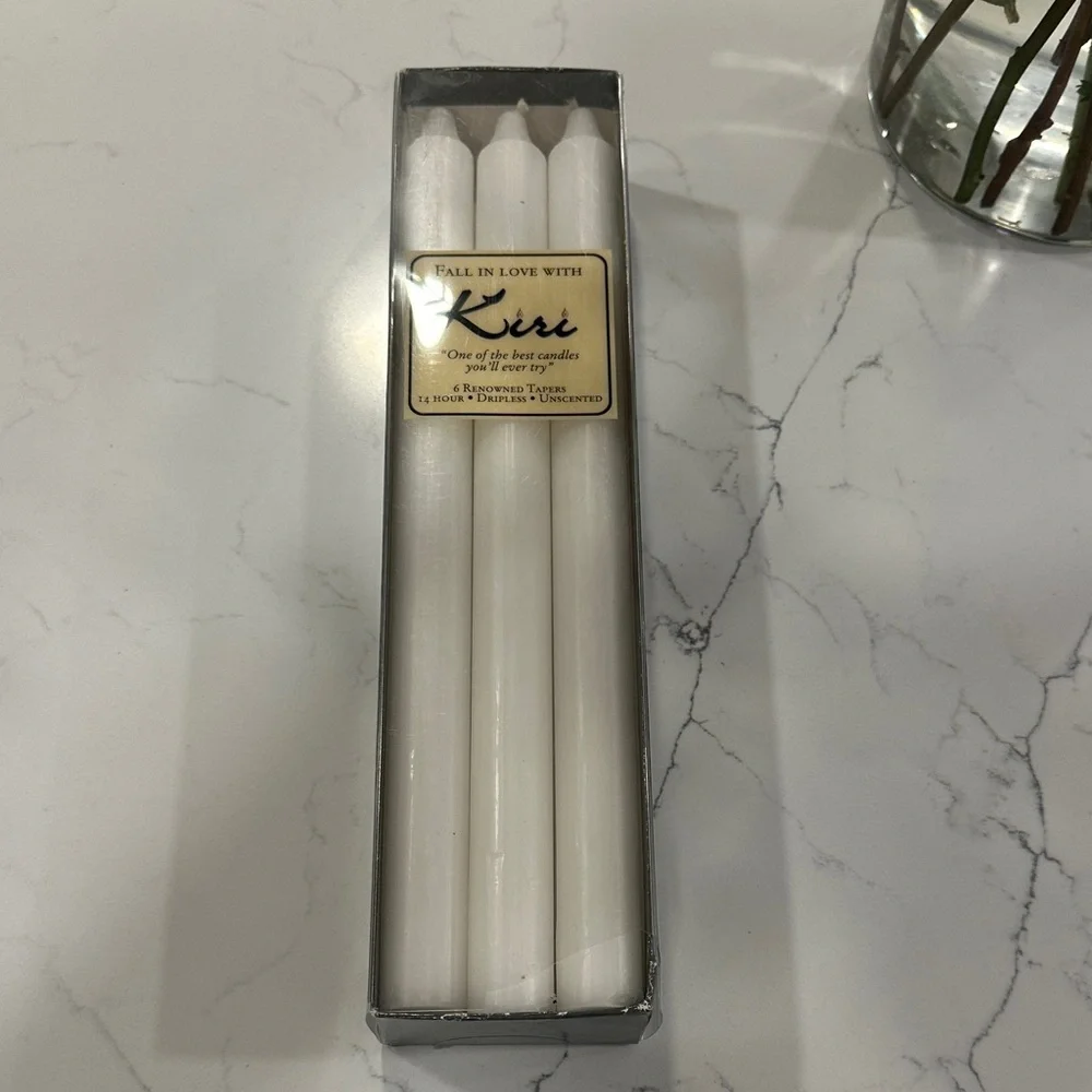 NWT Kiri White Taper Candles Box of 6